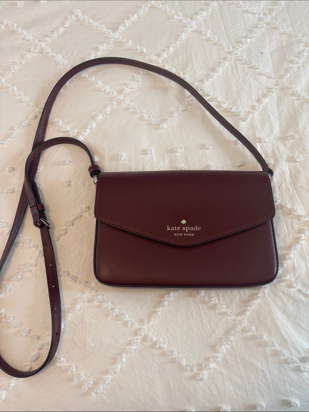 kate spade Burgundy Saffiano Crossbody with Gold Logo